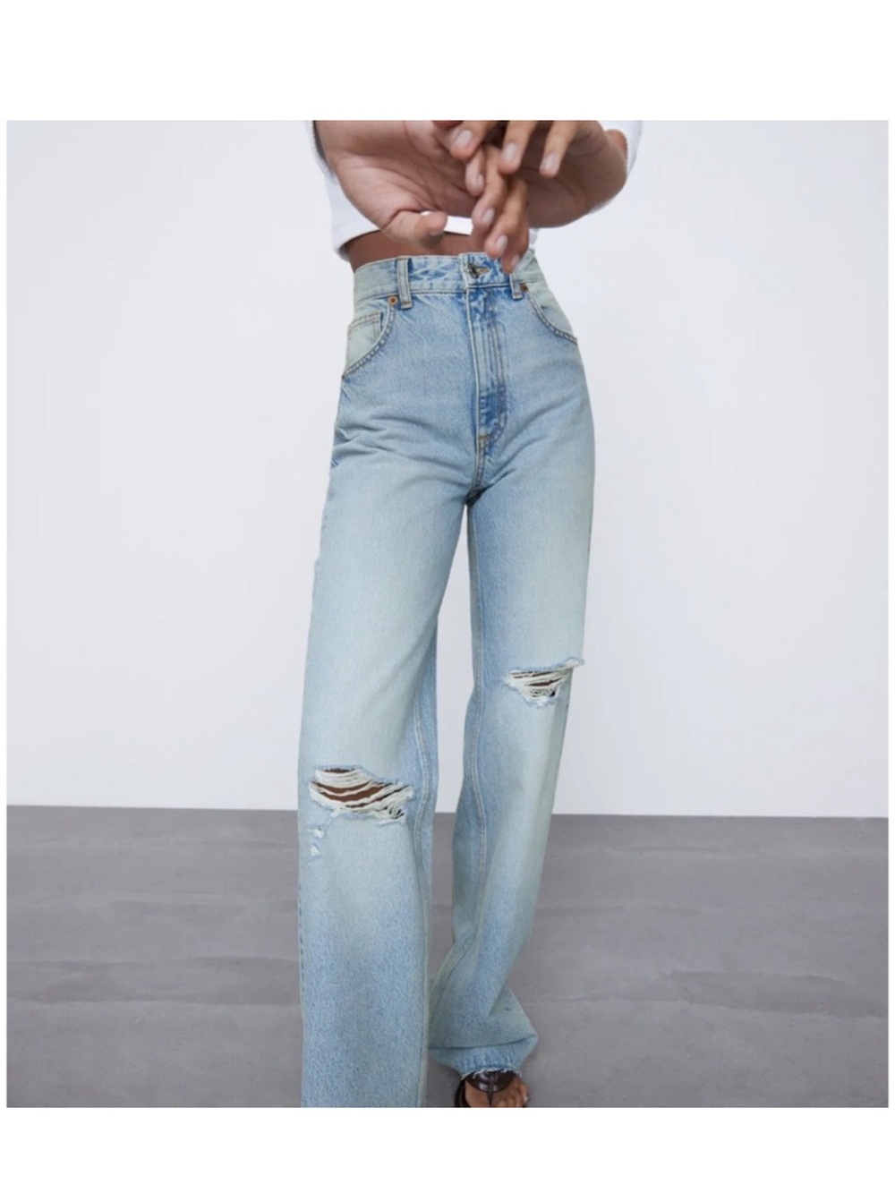 ZARA Wide Leg Full Length Ripped Jeans Size 2
